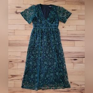 Elegant Green Floral Dress Disturbia Size 6 Goth Fairycore Whimsigoth
